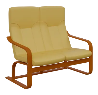 BO - 2 dvojkřeslo, dřevěná kostra, moření třešeň, koženka OTO ZO 2, žlutá písková